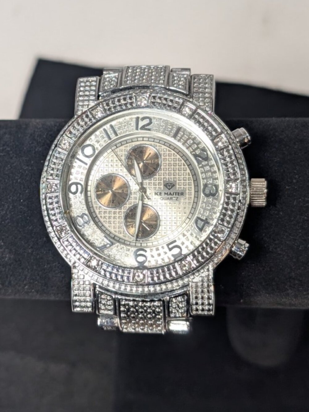 Ice Master Men's Silver Crystal Encrusted Large Face Bling Wristwatch